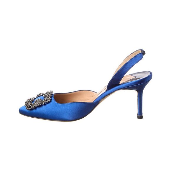 Manolo Blahnik Hangisli 90 Satin Slingback Pump, Blue - Picture 2 of 5